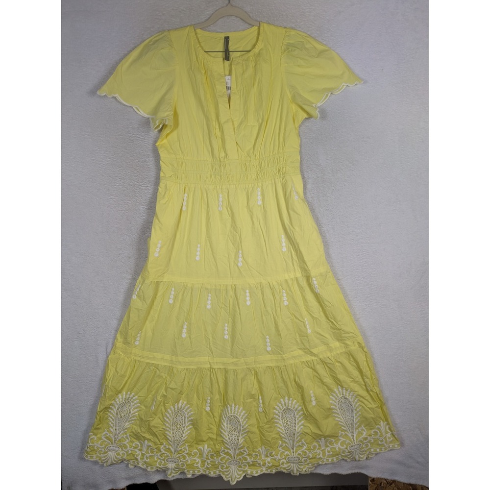 NEW Anthropologie Maxi Dress Women's M Yellow Eyelet Embroidered Smocked